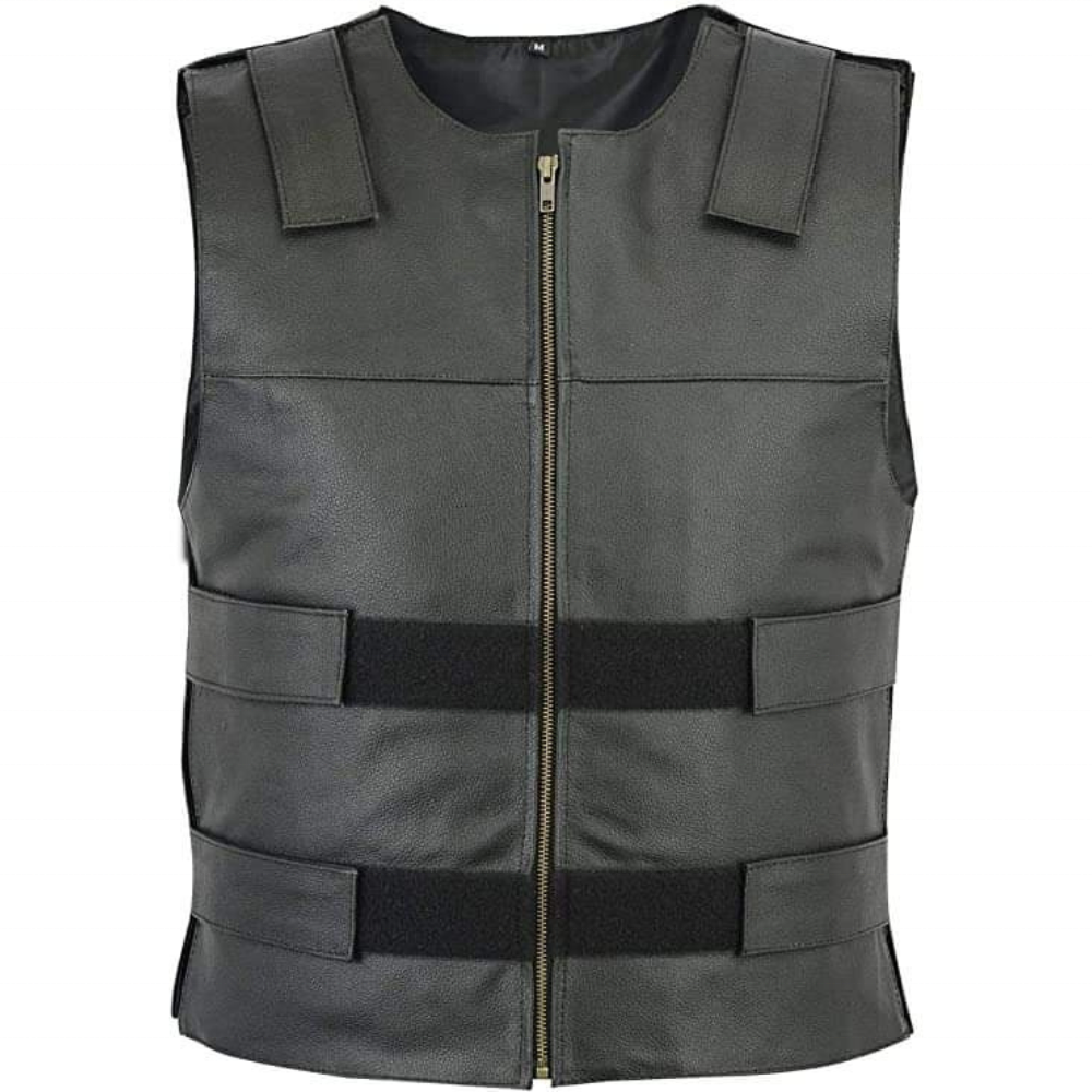 Men Bullet Proof Style Leather Motorcycle Vest for Bikers Tactical Waistcoat