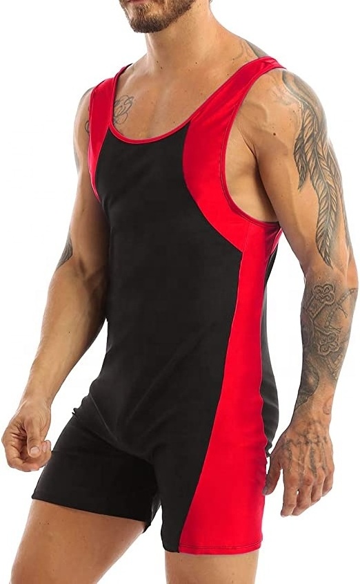 Men's One-Piece Sleeveless Sports Fitness Bodybuilding Wrestling Singlet Leotard Vest Unitard