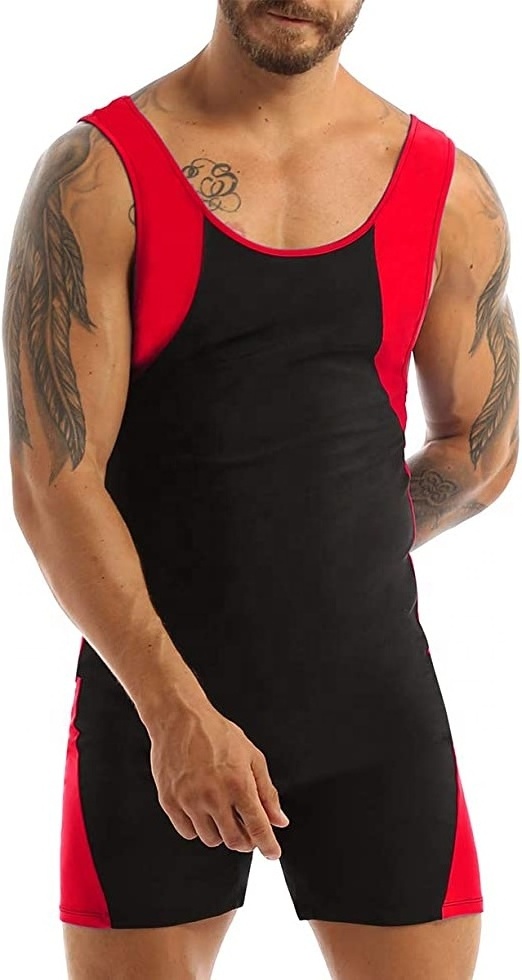 Men's One-Piece Sleeveless Sports Fitness Bodybuilding Wrestling Singlet Leotard Vest Unitard