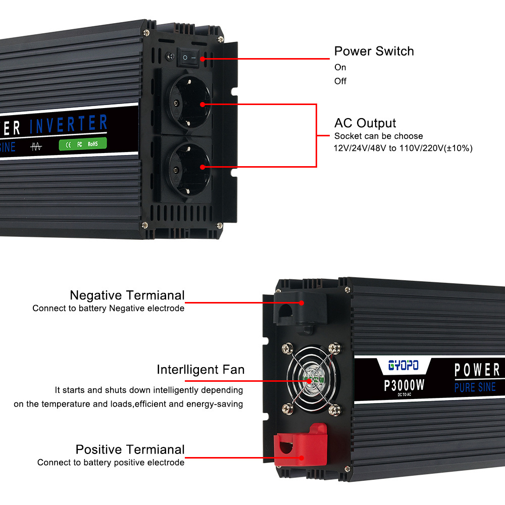 Inversores Solares Onda Pura Home 3000 Watt Power Inverter 12 V to 220 V Portable 24V Inverter Pure Sine Wave