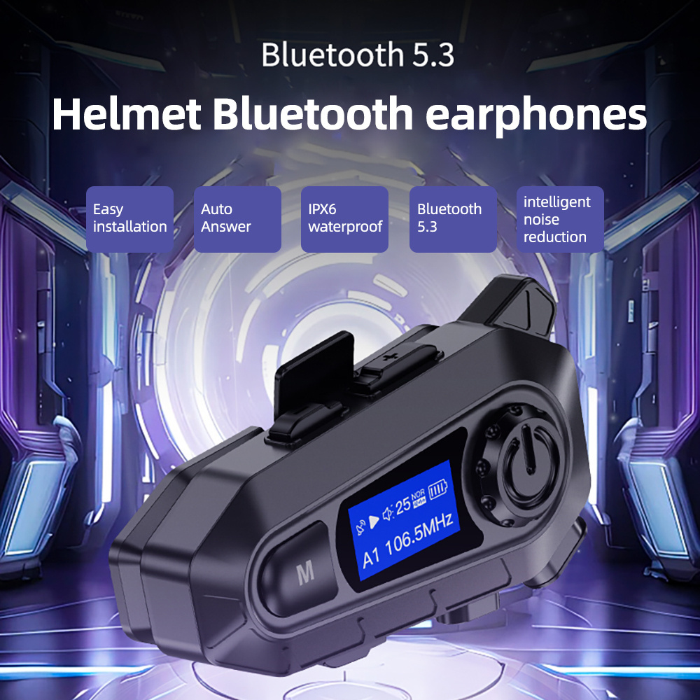 TMS A1 Motorcycle Bluetooth Headset Speaker Waterproof Bluetooth Helmet Headset with Noise Cancellation for All Helmets