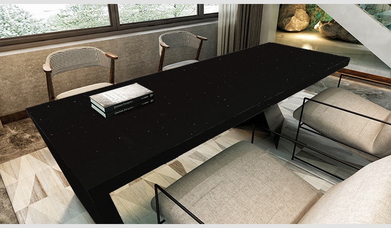 TMZ OEM/ODM High Quality Quartz Patterns Solid Surface Sparkle Series Black Color Quartz Countertop for Kitchen