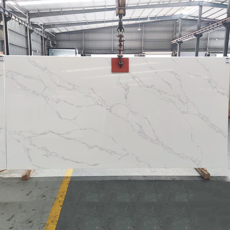 TMZ OEM/ODM Artificial Quartz heet Slabs Hotel Calcatta Quartz White Big Slab 93% Natural Quartz for countertops