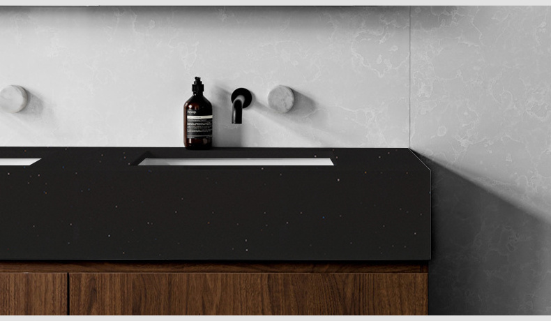 TMZ STONE ODM OEM artificial atone 1003 Sparkle Black artificial quartz for and countertop and vanity top