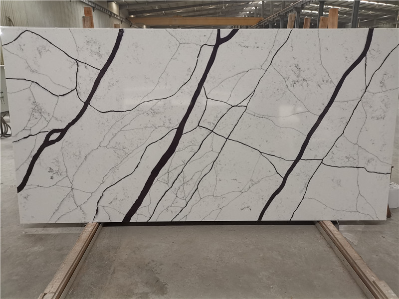 Purple Vein Calacatta Polished Quartz Slabs Use To Countertops, Artificial Stone