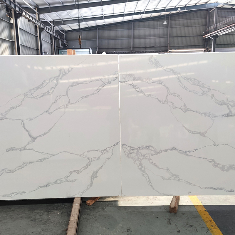 TMZ OEM/ODM Artificial Quartz heet Slabs Hotel Calcatta Quartz White Big Slab 93% Natural Quartz for countertops