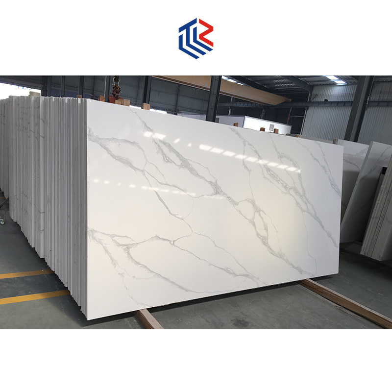 TMZ OEM/ODM Artificial Quartz heet Slabs Hotel Calcatta Quartz White Big Slab 93% Natural Quartz for countertops