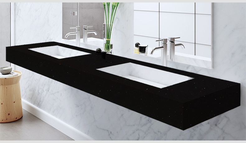 TMZ OEM/ODM High Quality Quartz Patterns Solid Surface Sparkle Series Black Color Quartz Countertop for Kitchen