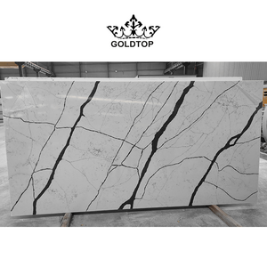 Purple Vein Calacatta Polished Quartz Slabs Use To Countertops, Artificial Stone