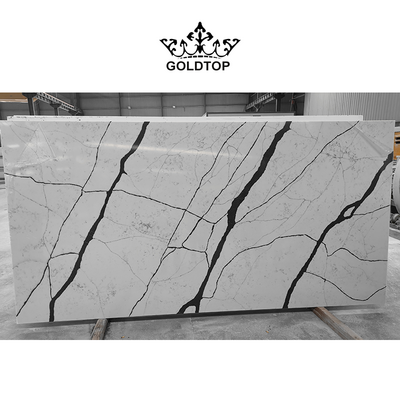 Purple Vein Calacatta Polished Quartz Slabs Use To Countertops, Artificial Stone