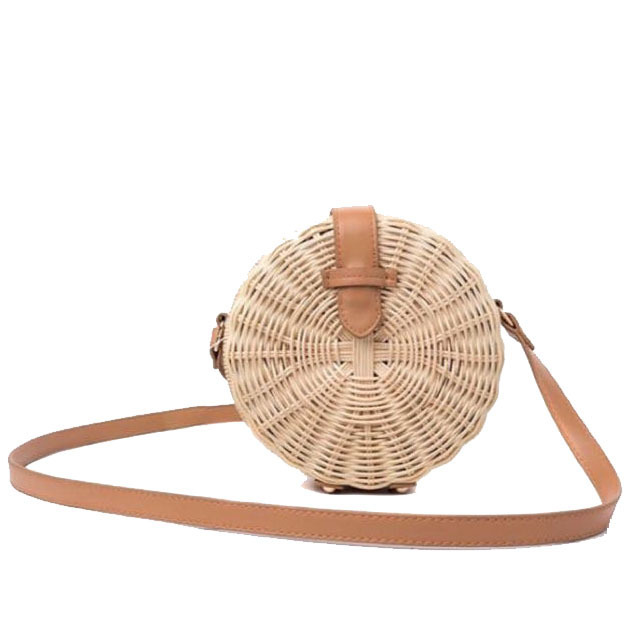 Vietnam Vintage Natural Eco Friendly Round Hand Woven Straw Beach Bag Wholesale Lady Handbag Rattan Bag