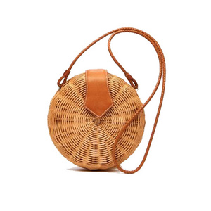 Vietnam Vintage Natural Eco Friendly Round Hand Woven Straw Beach Bag Wholesale Lady Handbag Rattan Bag