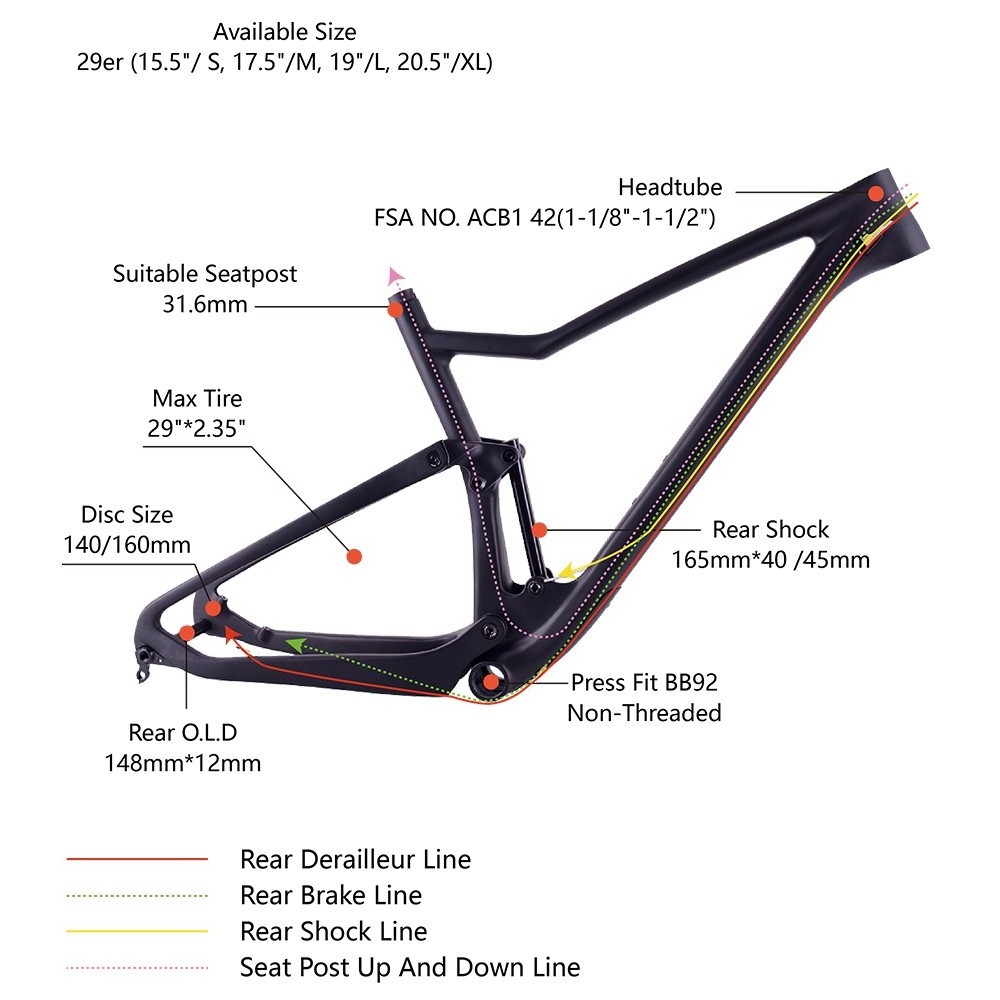 UCI quality Carbon 29er MTB Bicycle frameset full suspension mountain bike 27.5 29