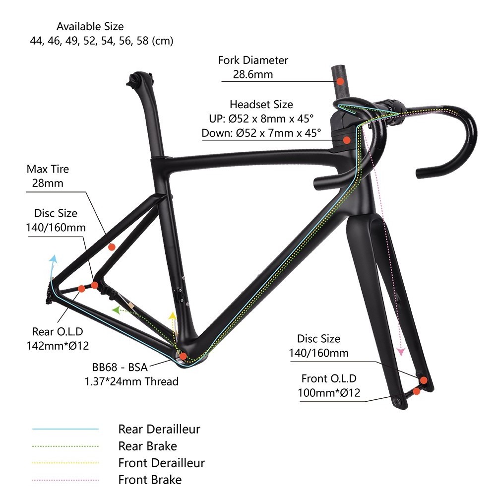 TRIFOX High Cost Performance 44cm/46cm / 48cm / 50cm / 52cm / 54cm 700C Carbon Fiber  Road Bike Frame