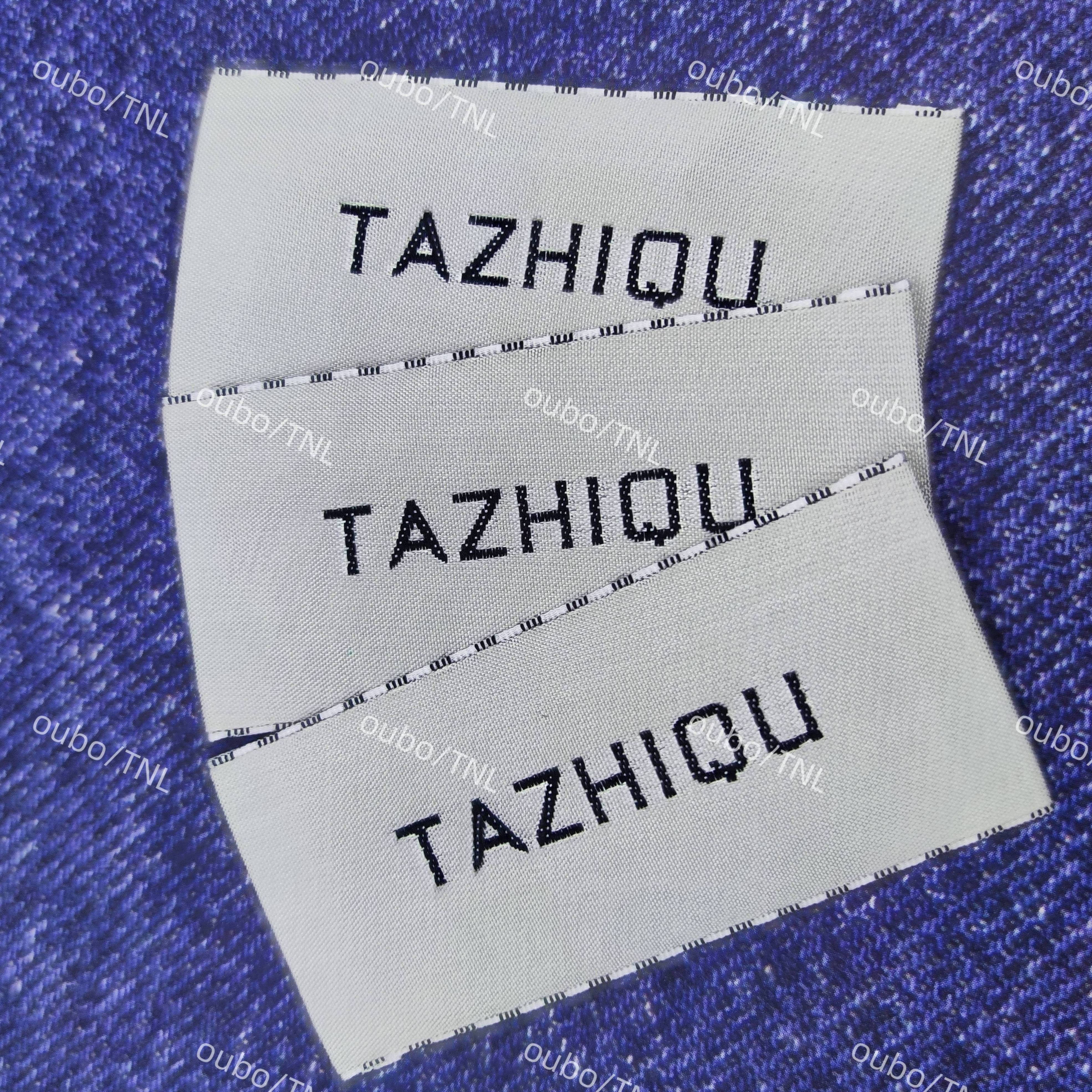 Design Logo Brand customized label damask woven labels for clothing Maker Cloth Damask Clothing Neck Woven Label