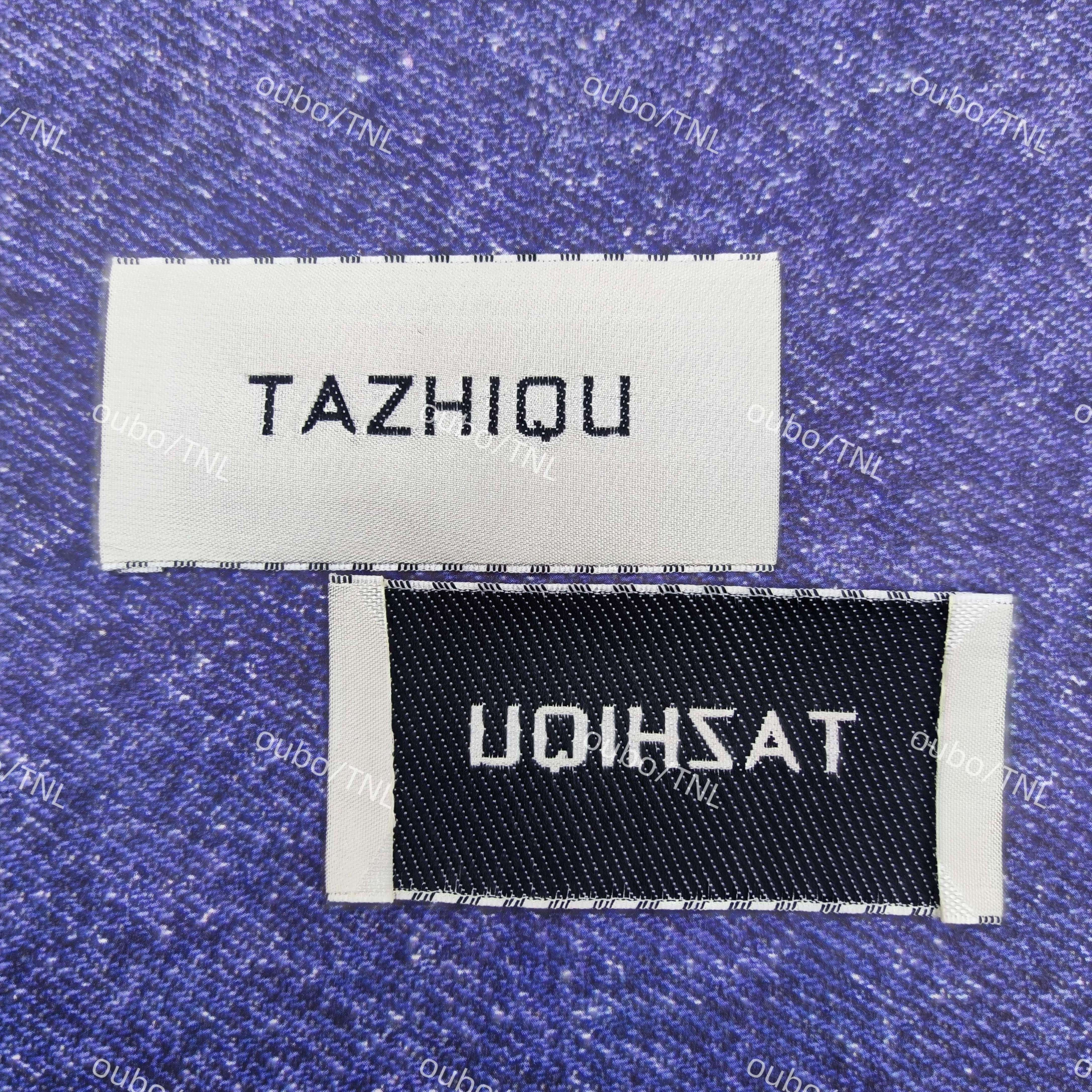 Design Logo Brand customized label damask woven labels for clothing Maker Cloth Damask Clothing Neck Woven Label