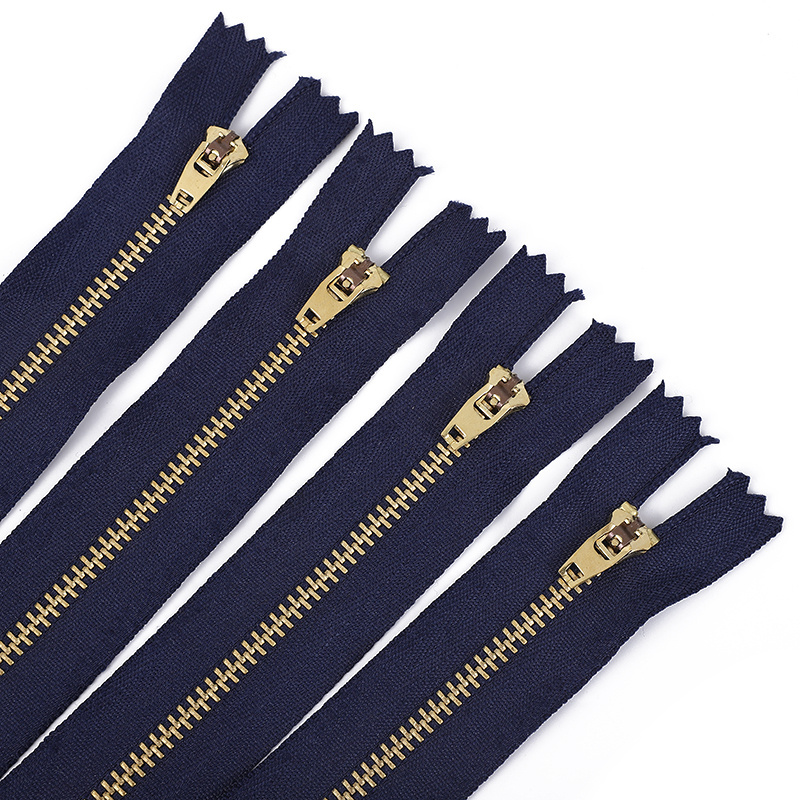 Manufacture Wholesale 3# 5# Metal Zipper Close-end High Quality Custom Gold Silver Brass Zipper Auto Lock For Luggage Bags Jean