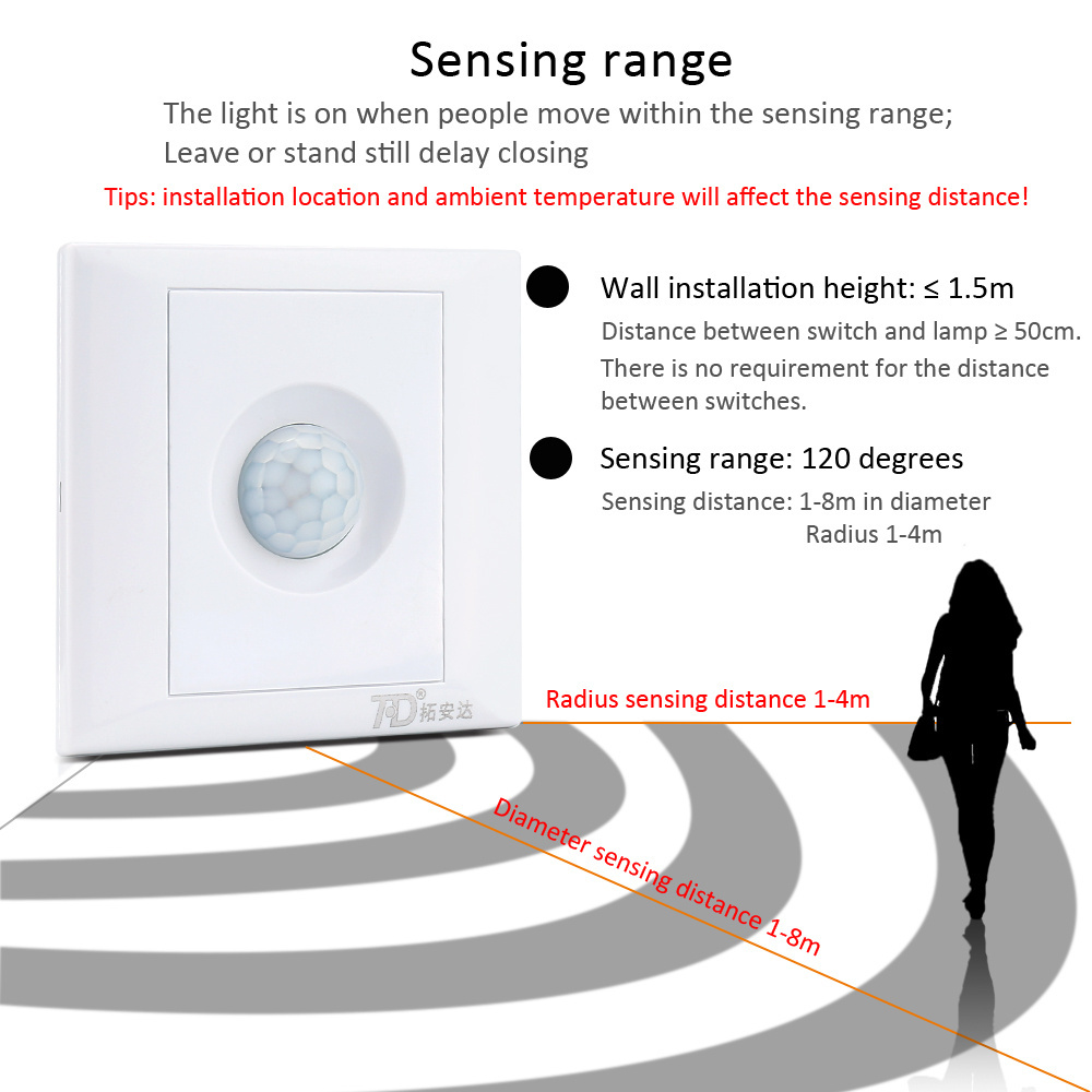 DC24V Wall Mounted Human Body PIR Switch Sensor, Infrared Switch Motion Sensor LED controller