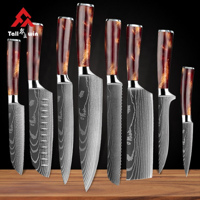 TOALLWIN kitchen knife accessory laser stainless steel Japanese chef professional resin handle kitchen knives kitchen knife set