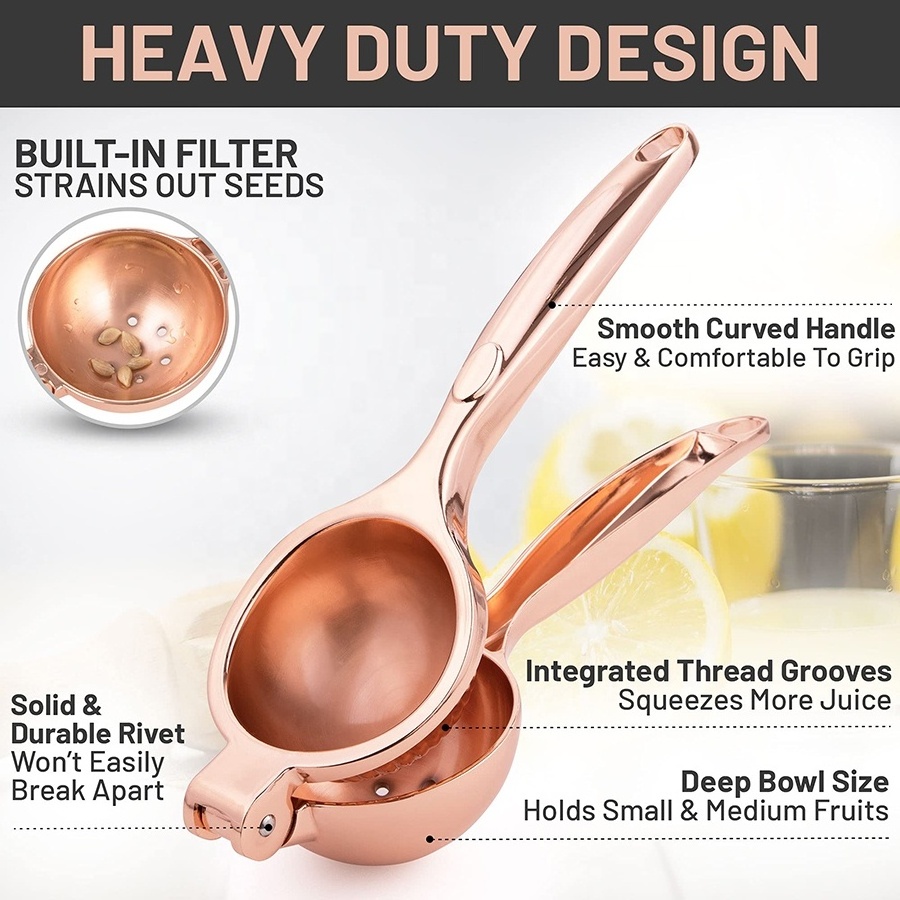 New design kitchen gadgets stainless steel titanium coated citrus press rose gold lemon squeezer citrus juicer