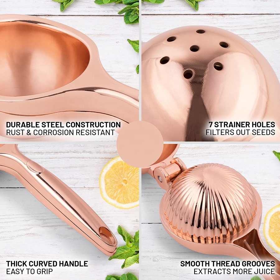 New design kitchen gadgets stainless steel titanium coated citrus press rose gold lemon squeezer citrus juicer