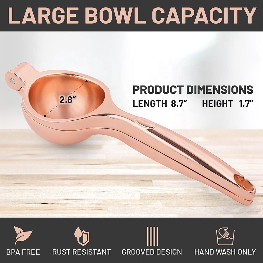 New design kitchen gadgets stainless steel titanium coated citrus press rose gold lemon squeezer citrus juicer