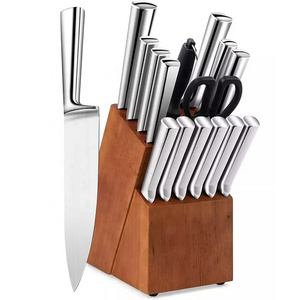 Wholesale custom professional hollow handle stainless steel chef cooking kitchen knives kitchen knife set with wooden block