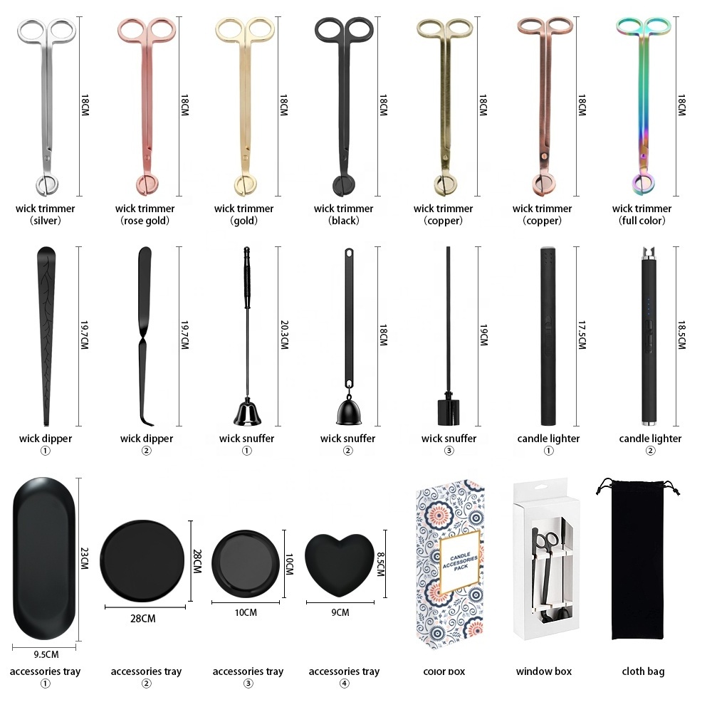 TOALLWIN candle accessories wick trimmer tool wick dipper candle snuffer set metal candle scissors shears gold wick trimmer set