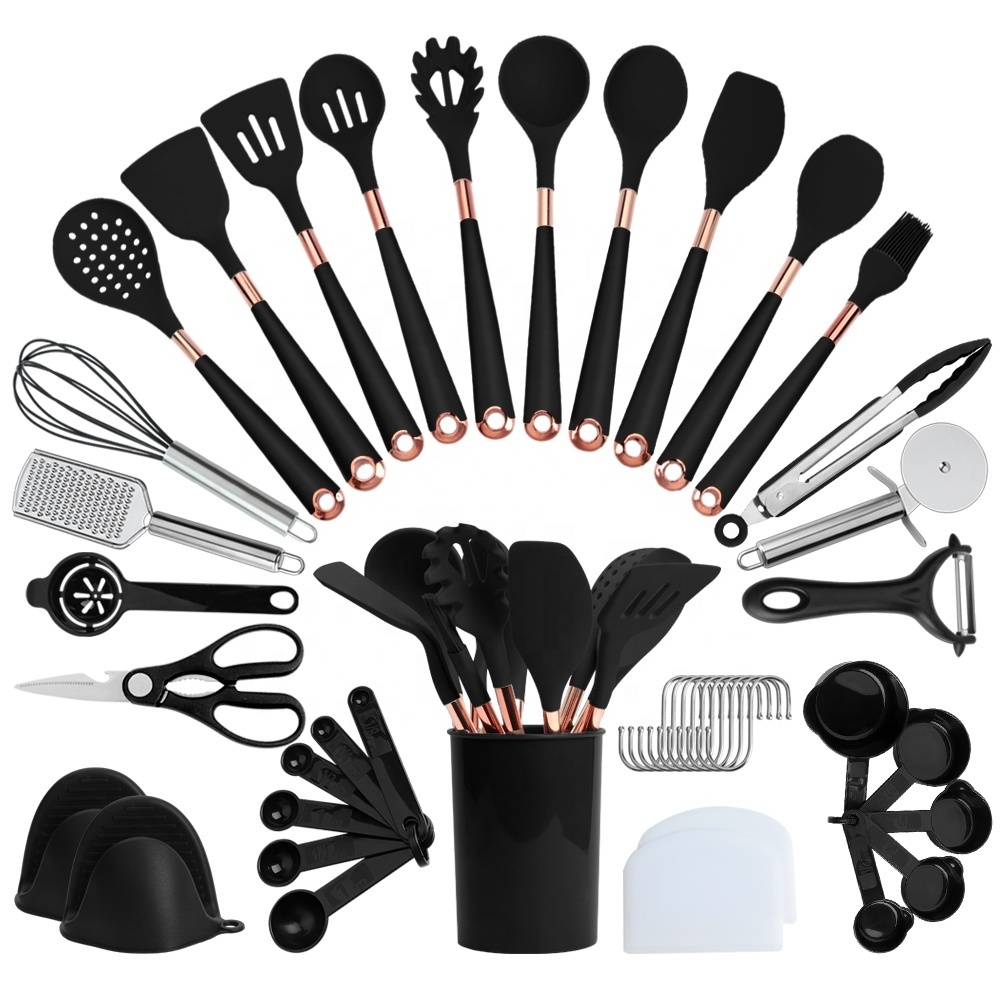 Luxury kitchen tools gadgets silicone utensils kitchen set silicone cooking utensils  silicone kitchen utensils set with stand