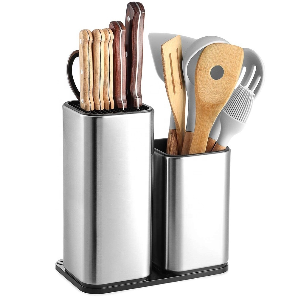 Hot selling rectangular knife holder stand stainless steel kitchen utensils organizer knife block