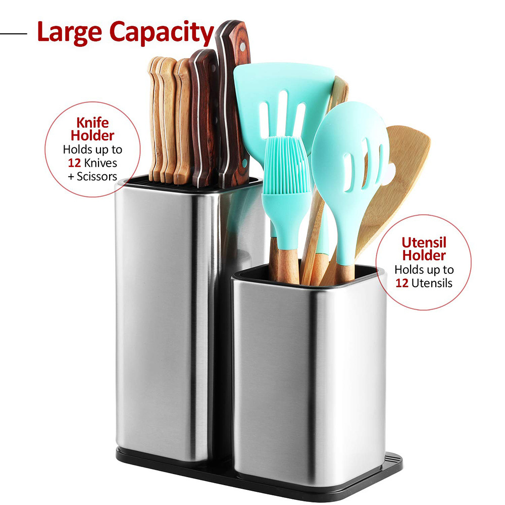 Hot selling rectangular knife holder stand stainless steel kitchen utensils organizer knife block