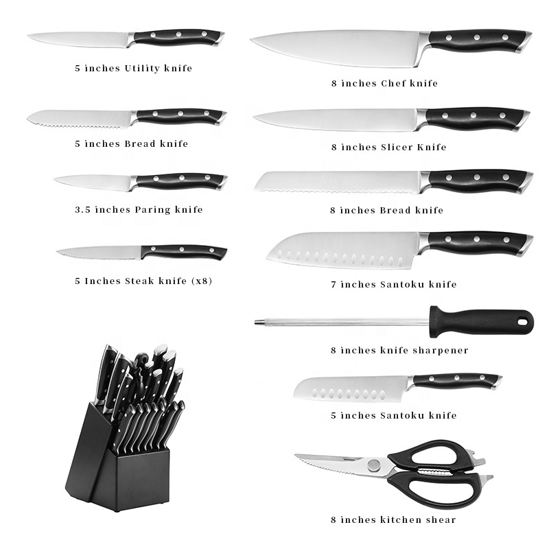 Professional 3Cr13/5Cr15 German stainless steel steak carving santoku chef knife set 19 pieces kitchen knife set kitchen knives