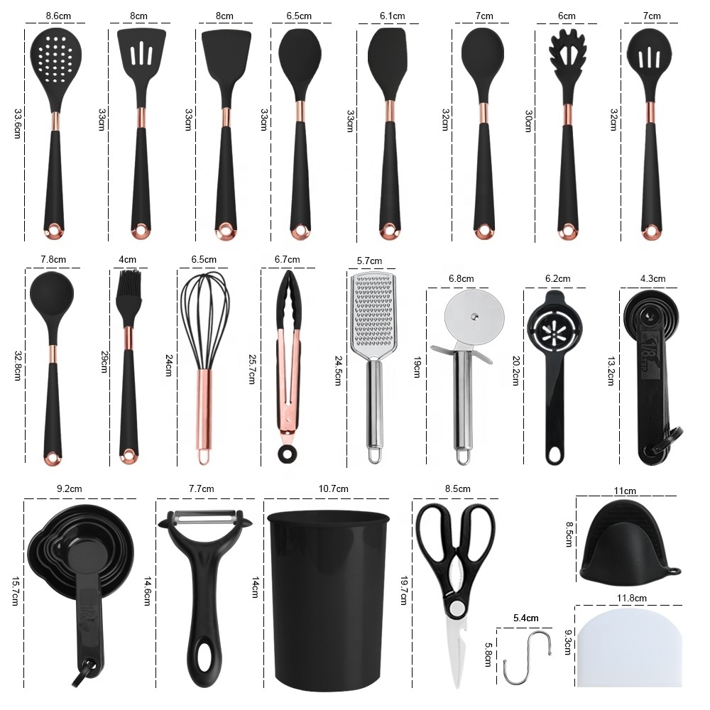 Luxury kitchen tools gadgets silicone utensils kitchen set silicone cooking utensils  silicone kitchen utensils set with stand