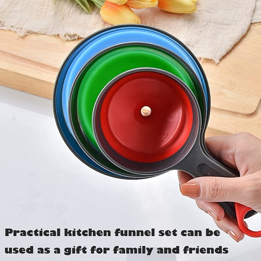 Hot selling kitchen gadgets small mini coffee beer oil plastic funnel set kitchen foldable silicone funnel with handle