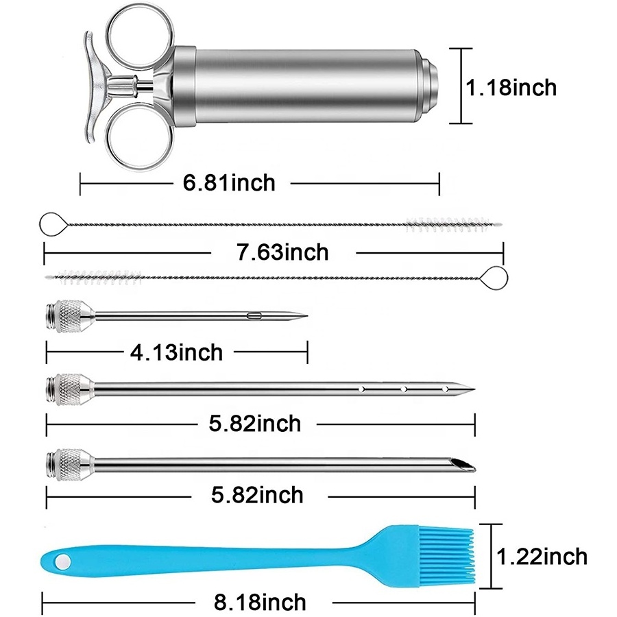 Hot selling bbq kit stainless stainless turkey basting brush meat marinade injector