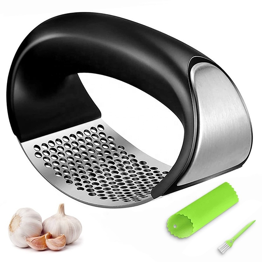 Hot selling stainless steel ginger garlic mincer chopper peeler set garlic press crusher rocker mini manual garlic press slicer