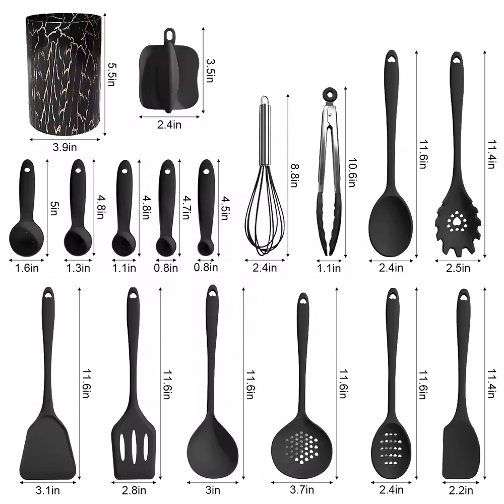 TOALLWIN kitchen tools gadgets household silicone cooking utensils kitchen set wholesale 18pcs silicone kitchen utensils set