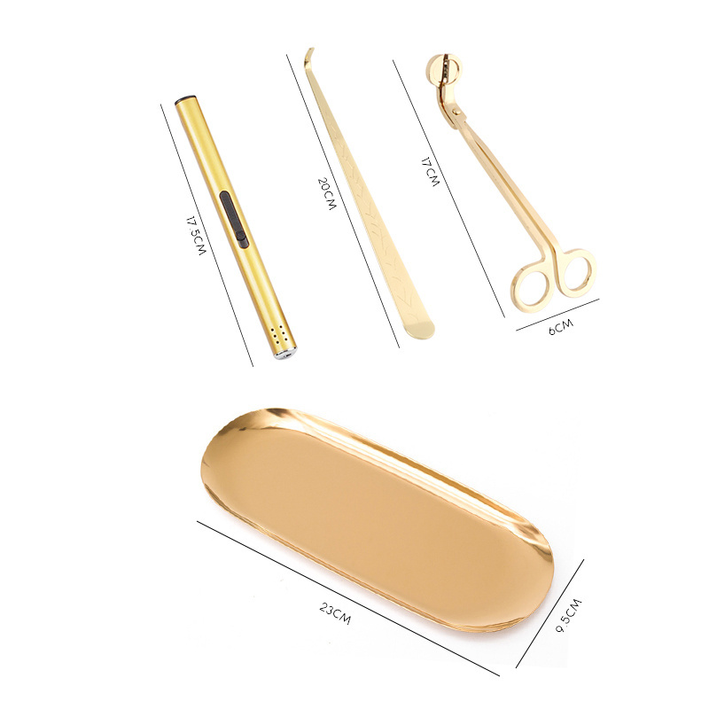 Multifunctional gold candle gadget set wick trimmer flame snuffer dipper mini candle lighter