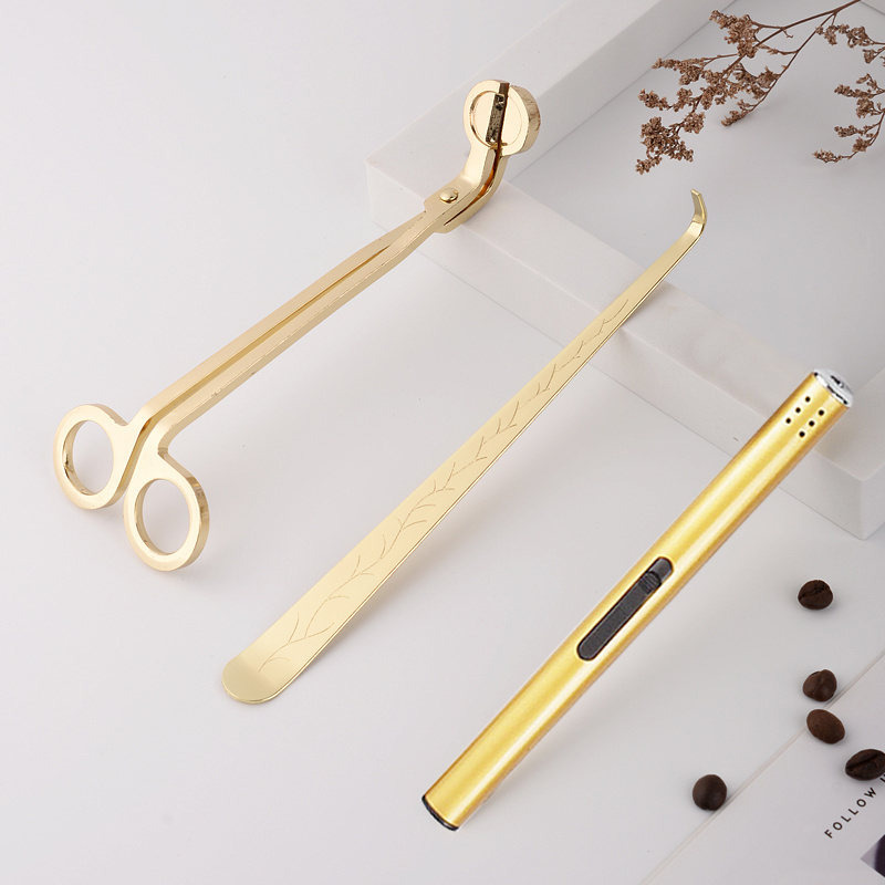 Multifunctional gold candle gadget set wick trimmer flame snuffer dipper mini candle lighter