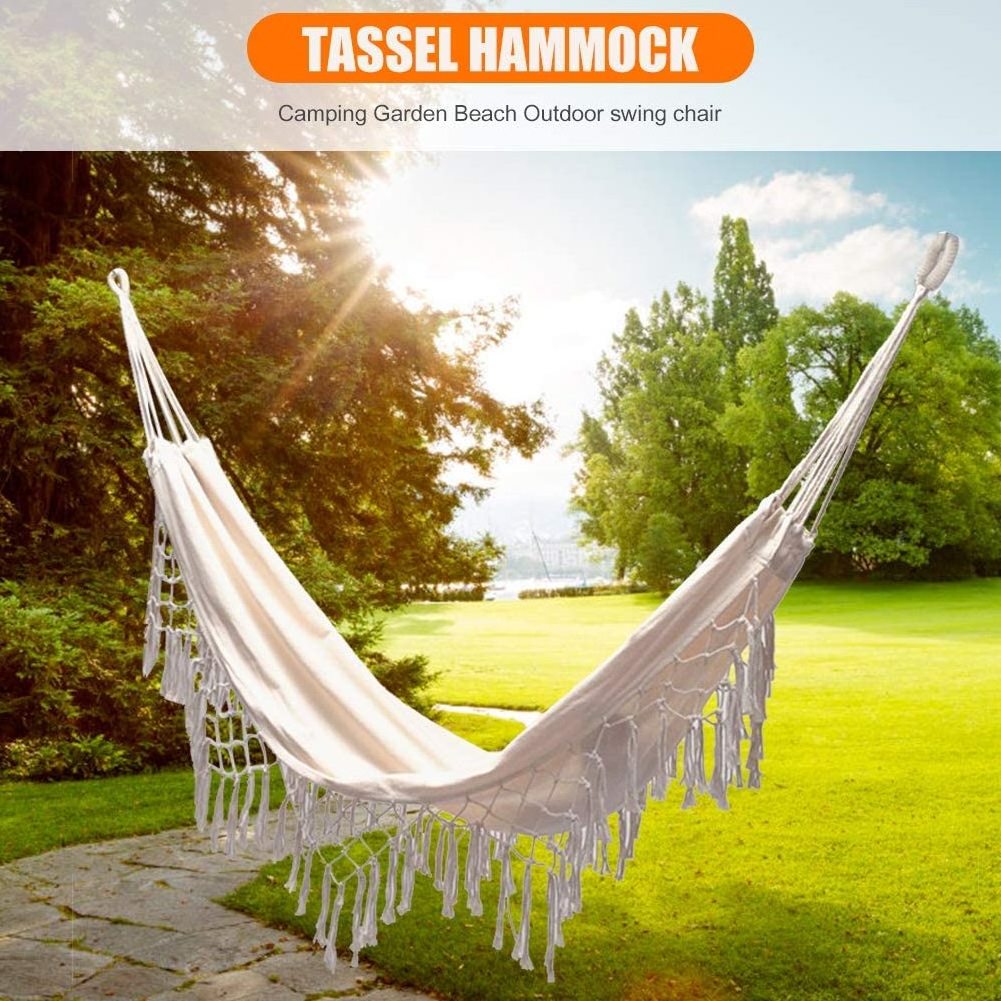 Canvas Hammock Large Double Camping Hammock Swing Bed Cotton Hammock with Swing Tassels