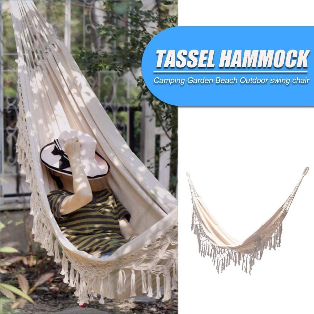 Canvas Hammock Large Double Camping Hammock Swing Bed Cotton Hammock with Swing Tassels