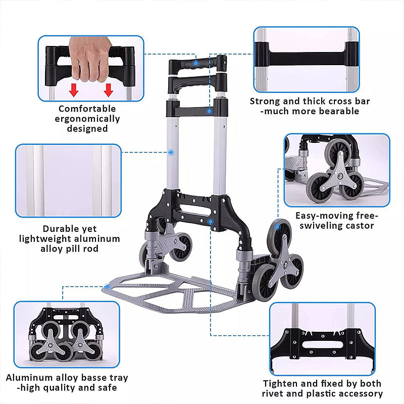 Stair Climbing Hand Carts Trolleys with Mute Wheels Folding Trolley Canvas Bag for Outdoor Camp with Wheels Removable Waterproof