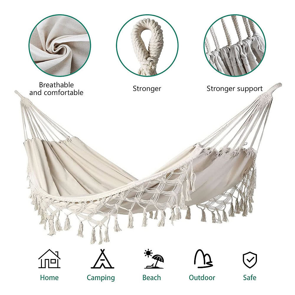 Outdoor Canvas Hammock Swing Hanging Hammock with Tassels