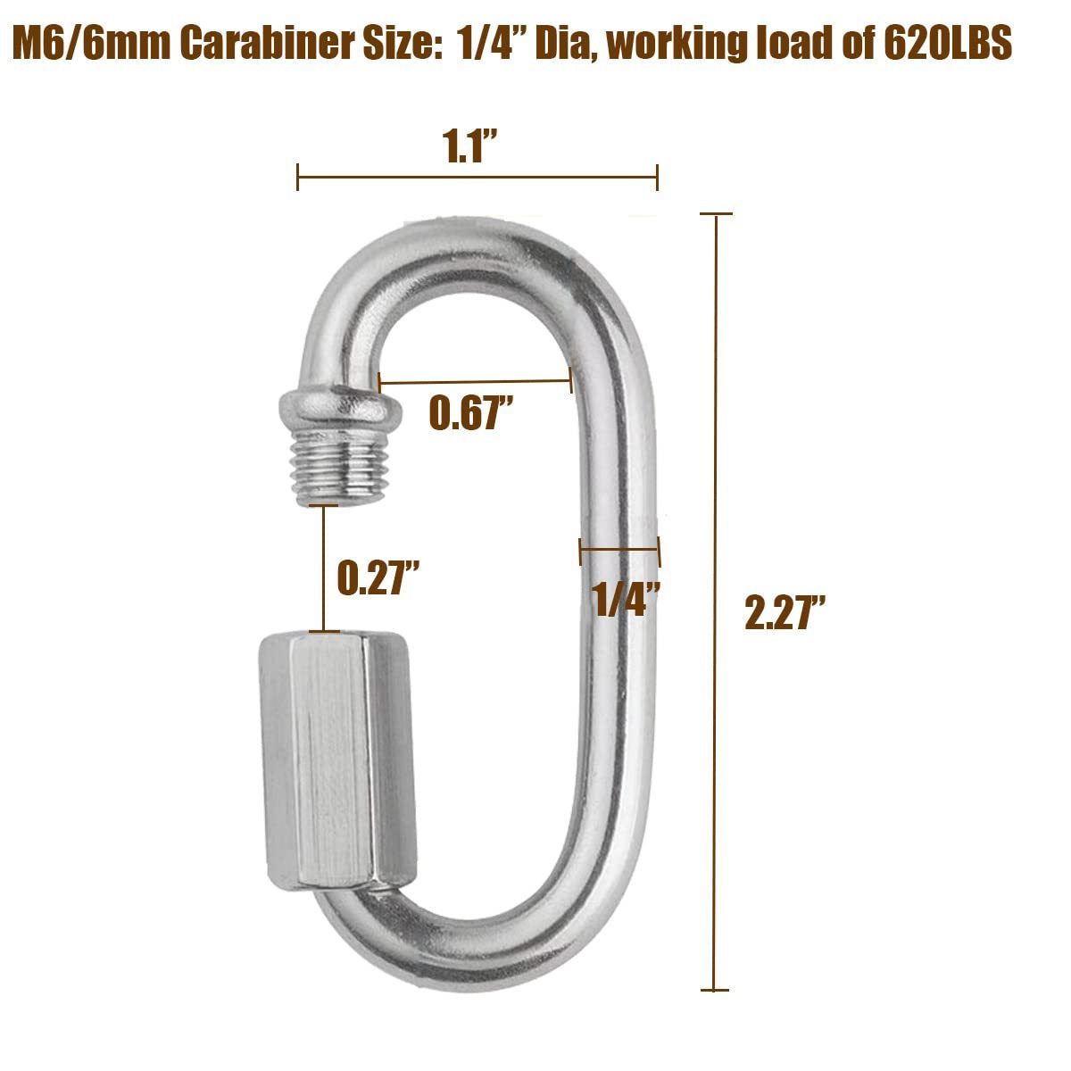 Heavy Duty Stainless Steel Oval Locking Carabiner Clips Quick Connecting Chain Links Hook for Camping Hiking Swing Hammocks