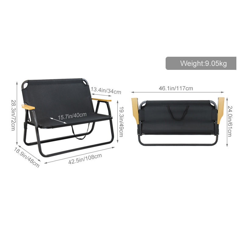 Outdoor Iron Frame Camping Double Seat Two Person Folding Chair Portable Camping Chair