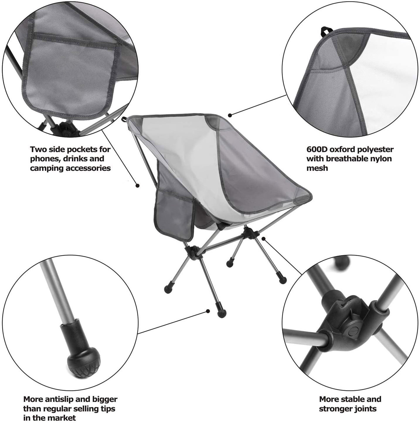 Folding Camping Chair Outdoor Lightweight Portable Camp Chairs with Carry Bag, Heavy Duty Beach Chairs for Adults People