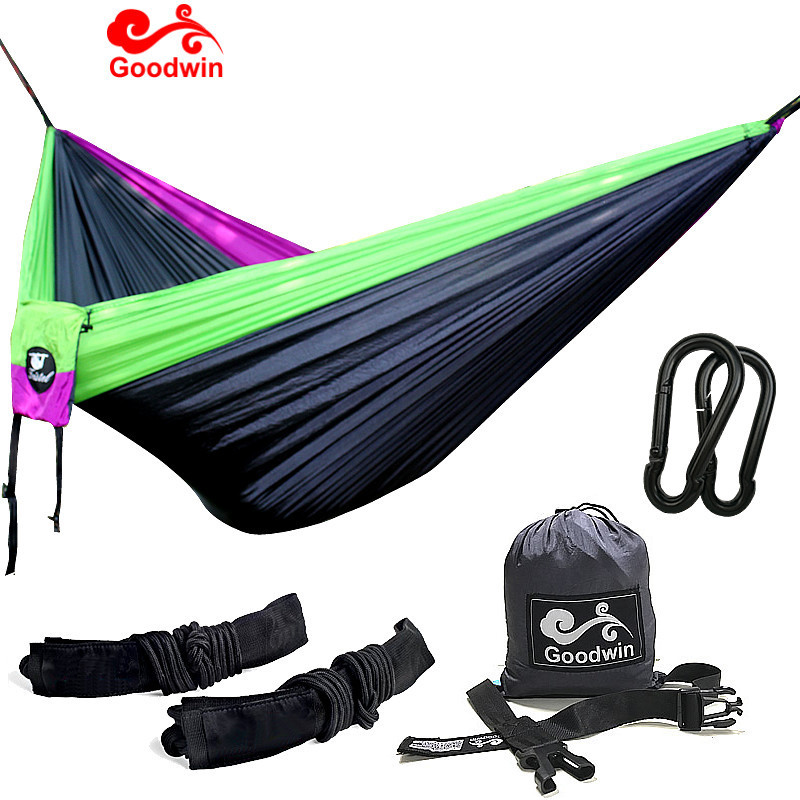 2023  Factory Price  New  Double Nylon Hammock with Two Tree Straps & Carabiners, 600lbs