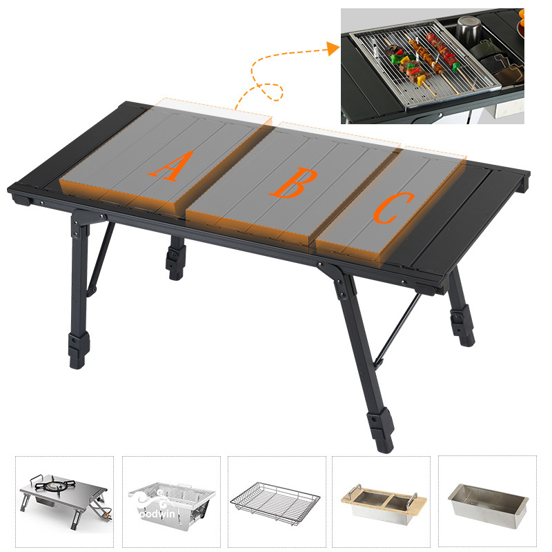 Outdoor Kitchen Portable Aluminum Folding Table Camping lightweight IGT Table Camp BBQ Grill Table