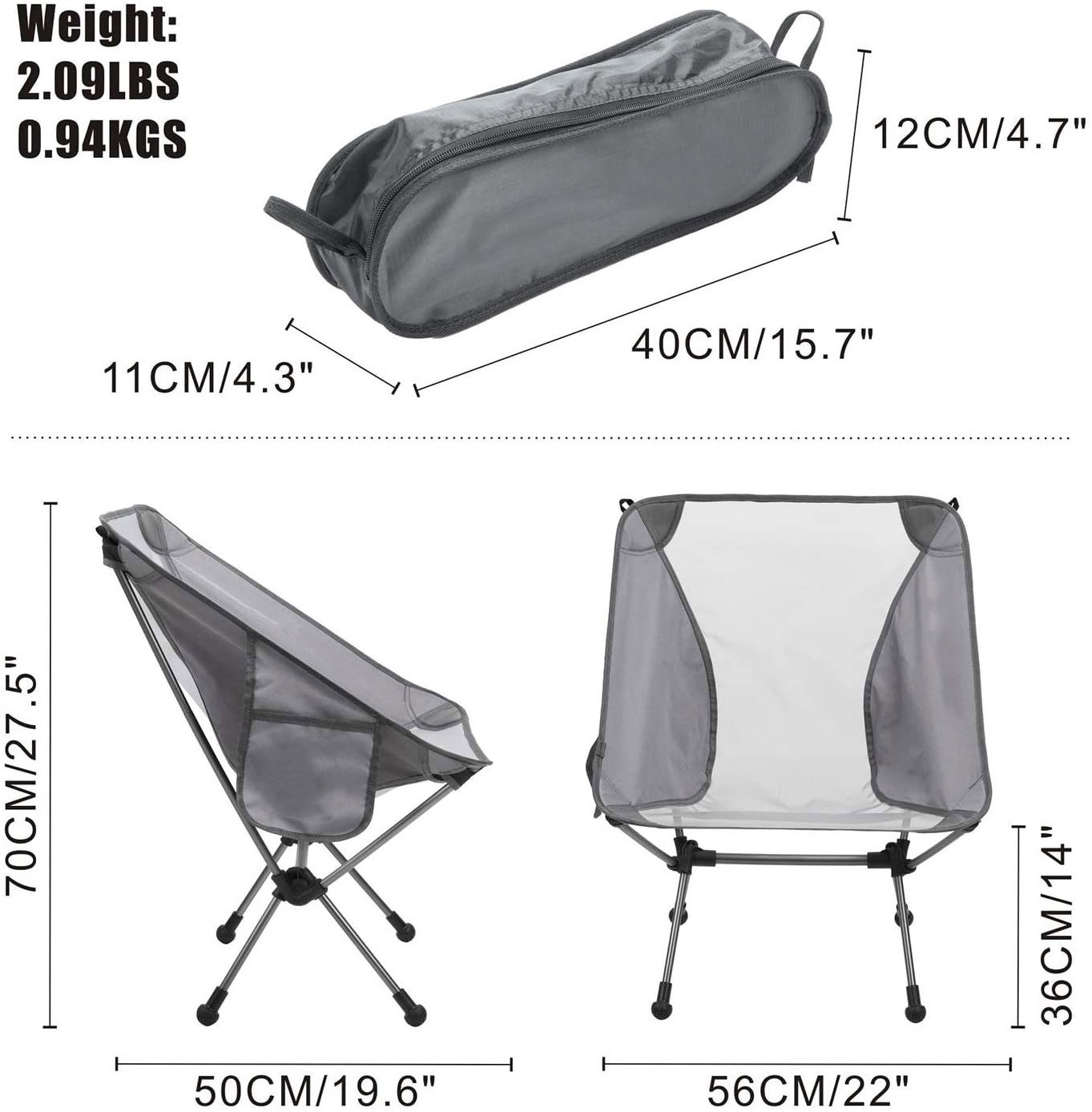 Folding Camping Chair Outdoor Lightweight Portable Camp Chairs with Carry Bag, Heavy Duty Beach Chairs for Adults People