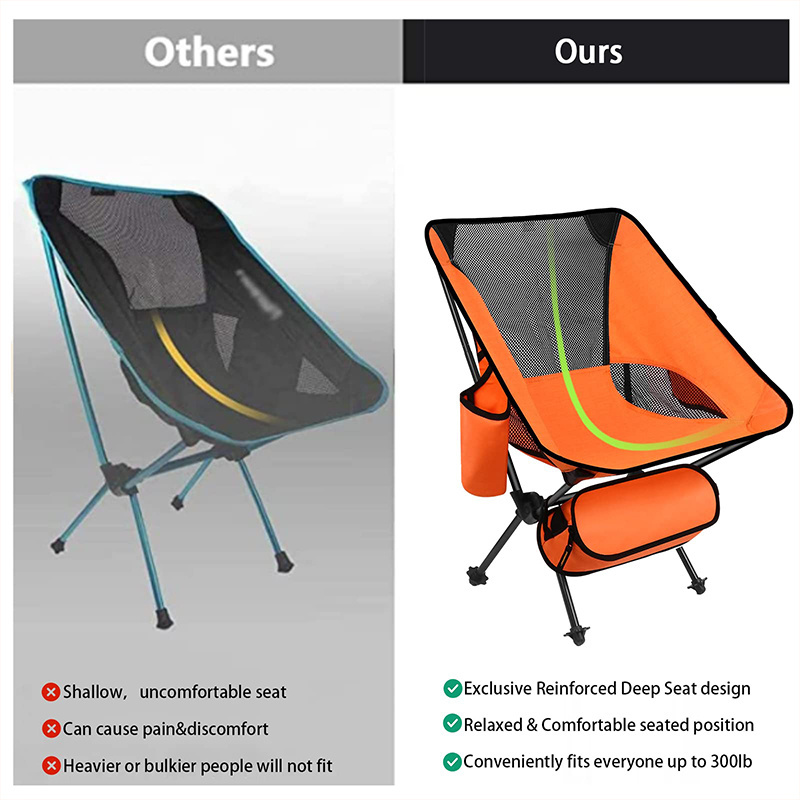 Factory Custom Outdoor Picnic 7075 Aluminum Moon Chair Folding Beach Chair Portable Camping Chair with Carry Bag